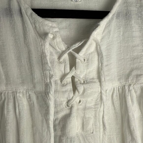 Gap Cotton Blouse Tiered Ruffle Sleeve Lace Up Optic White Size Sm - Picture 7 of 7